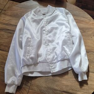 Vintage Satin Elegant White Women's Bomber Jacket